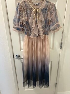 Chicwish Blush-to-Navy Ombre Ruffled Midi Dress